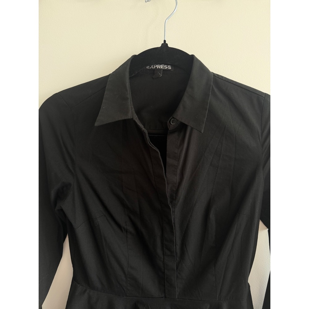 Express Womens Black Long Sleeve Fit and Flare Shirt Dress Size 2 Pockets - Picture 3 of 10